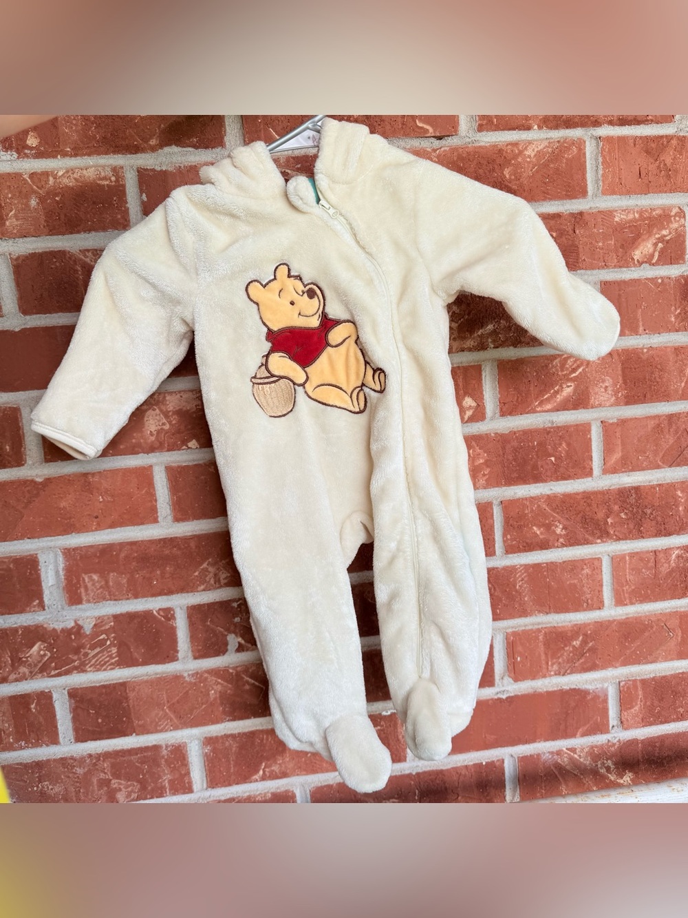 Disney Cream Winnie the Pooh Plush Footed One-Piece